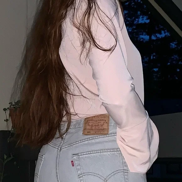 Darphin blush pink high neck boho bellsleeve chiffon blouse Sz S business casual - Picture 5 of 10